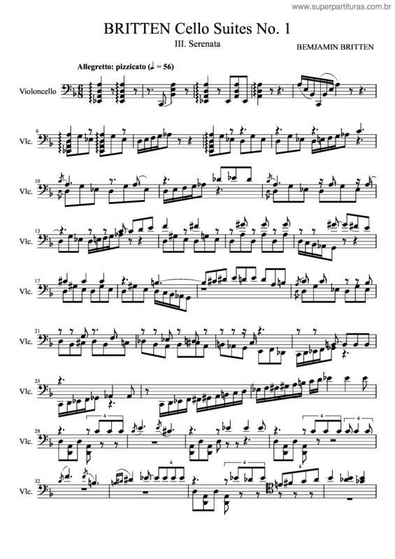 Partitura da música Britten Cello Suites No1: 5–Iii. Serenata [Unfinished]